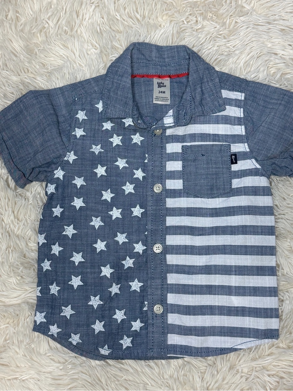 Baby B’Gosh Navy Star & Stripe Patriotic Short-Sleeve Collar Button-Up Shirt